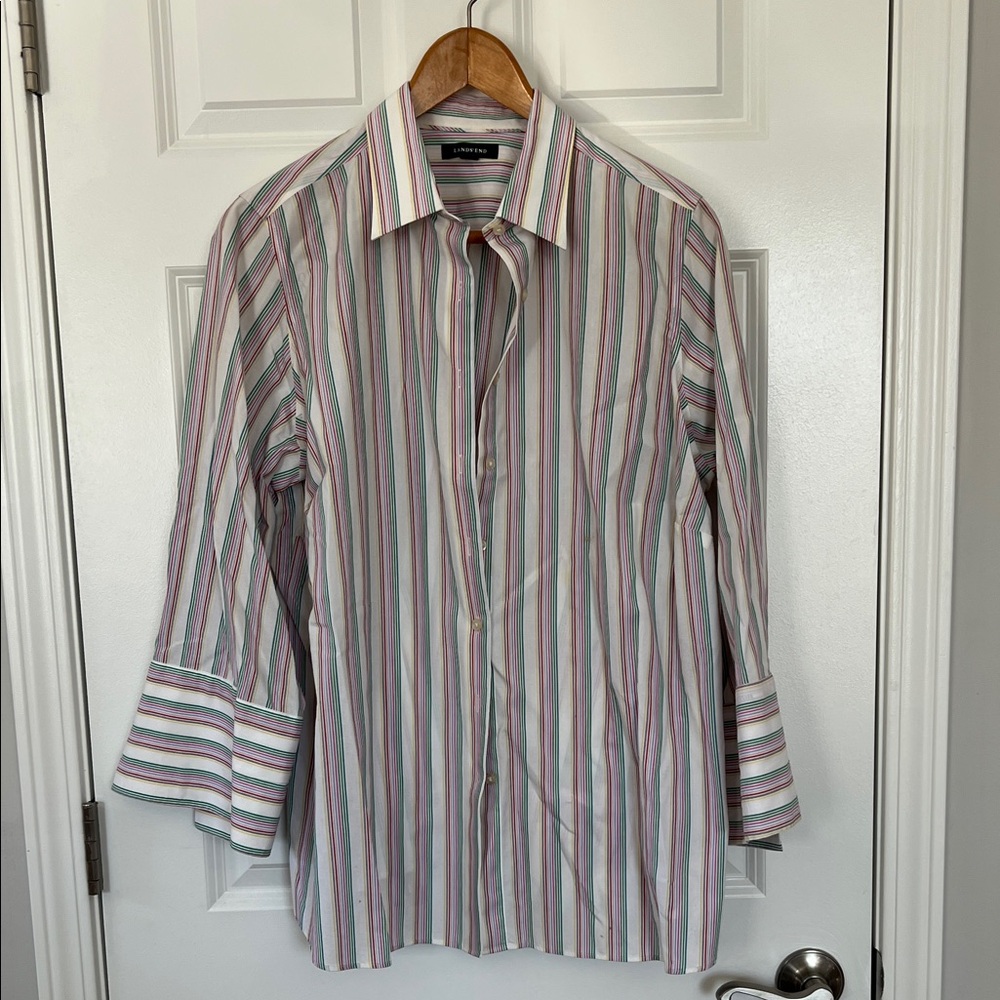 Lands' End Ladies Multicolor Striped Button Down Shirt - Size 18W.  PTP = 24.5”.
